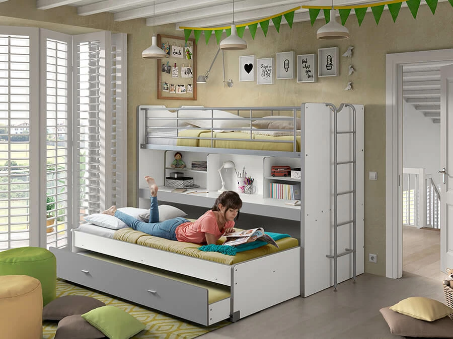Vipack Bonny 80 Stapelbed met bureau Zilver - Afbeelding 2