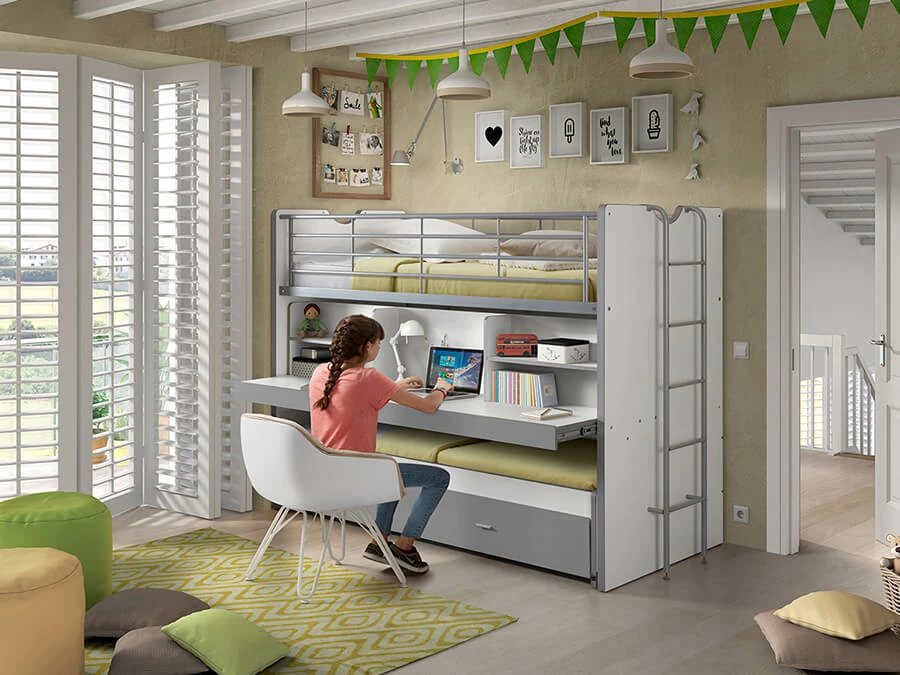 Vipack Bonny 80 Stapelbed met bureau Zilver - Afbeelding 3