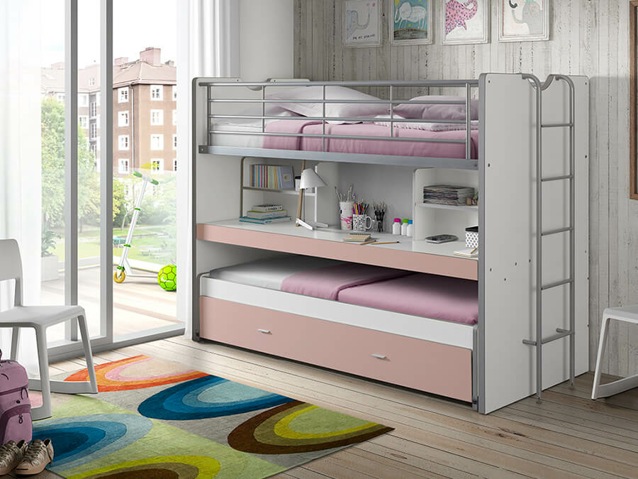 Vipack Bonny 80 Stapelbed met bureau Licht Roze - Afbeelding 2