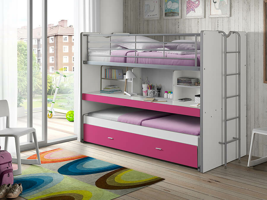 Vipack Bonny 80 Stapelbed met bureau Fuchsia - Afbeelding 2