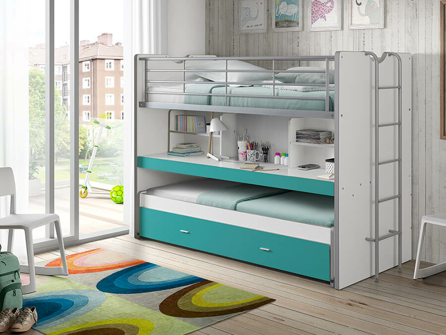 Vipack Bonny 80 Stapelbed met bureau Turquoise - Afbeelding 2