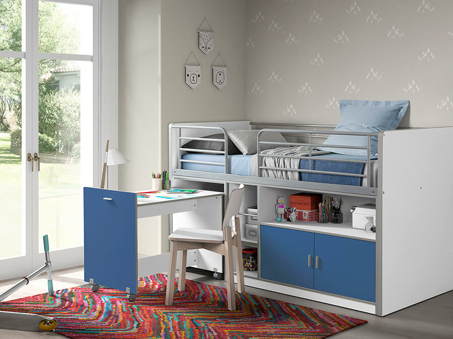 Vipack Bonny 91 Halfhoogslaper met bureau Blauw - Afbeelding 2