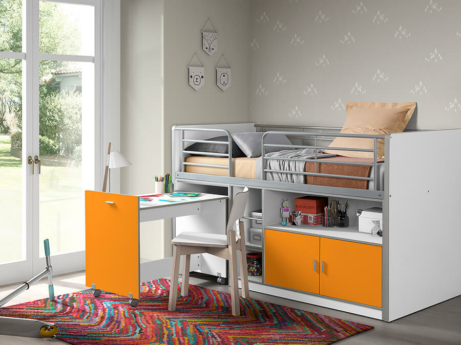 Vipack Bonny 91 Halfhoogslaper met bureau Oranje - Afbeelding 2
