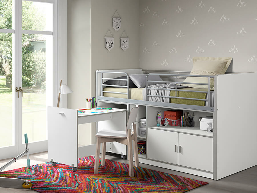 Vipack Bonny 91 Halfhoogslaper met bureau Wit - Afbeelding 2