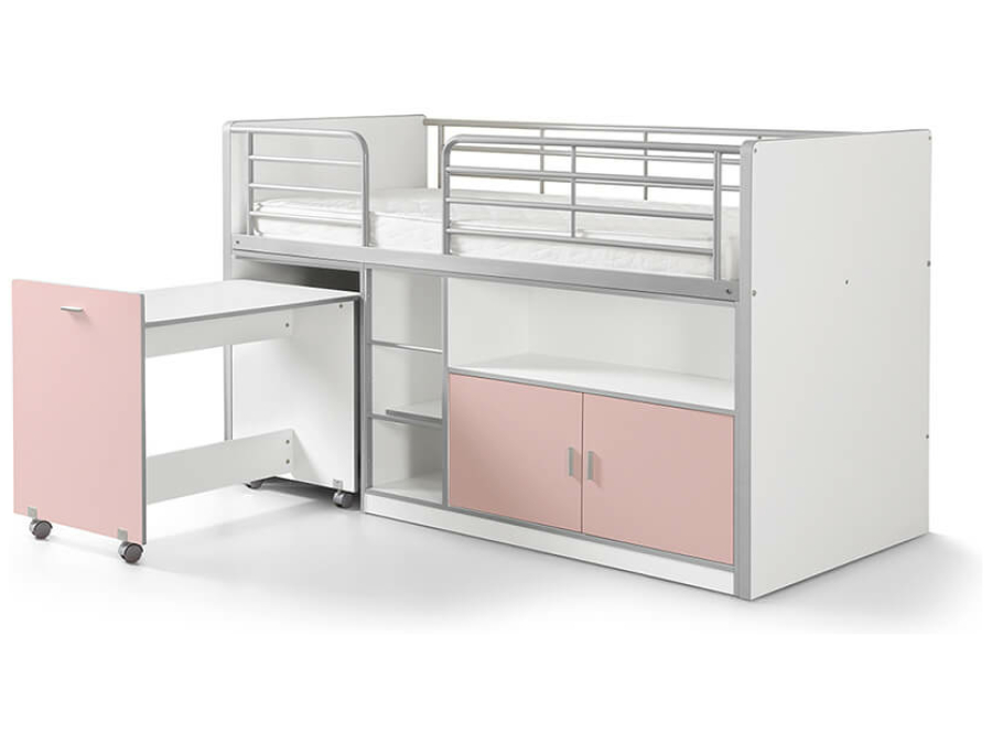 Vipack Bonny 91 Halfhoogslaper met bureau Licht Roze