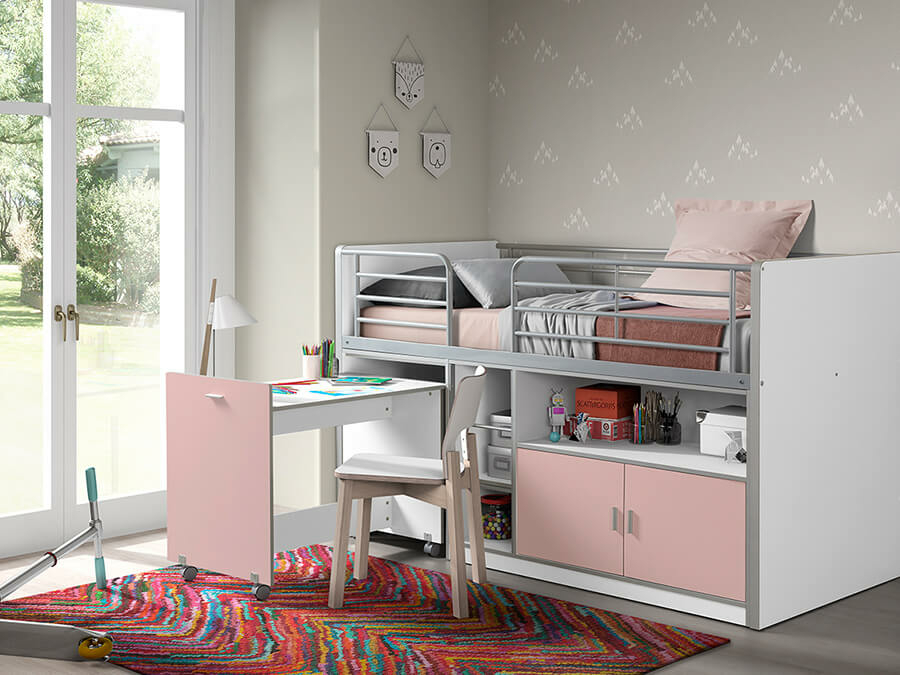 Vipack Bonny 91 Halfhoogslaper met bureau Licht Roze - Afbeelding 2