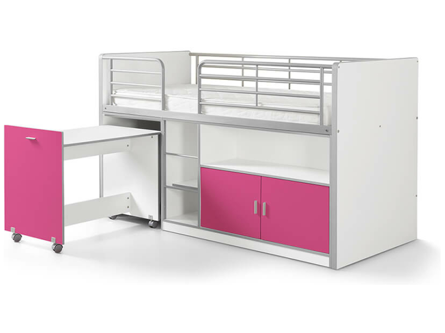 Vipack Bonny 91 Halfhoogslaper met bureau Fuchsia