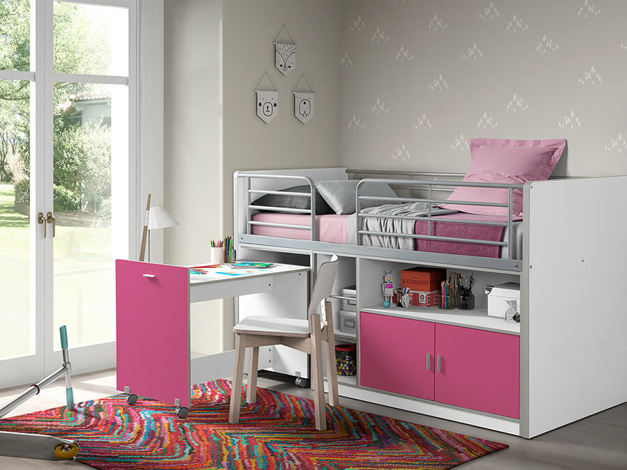 Vipack Bonny 91 Halfhoogslaper met bureau Fuchsia - Afbeelding 2