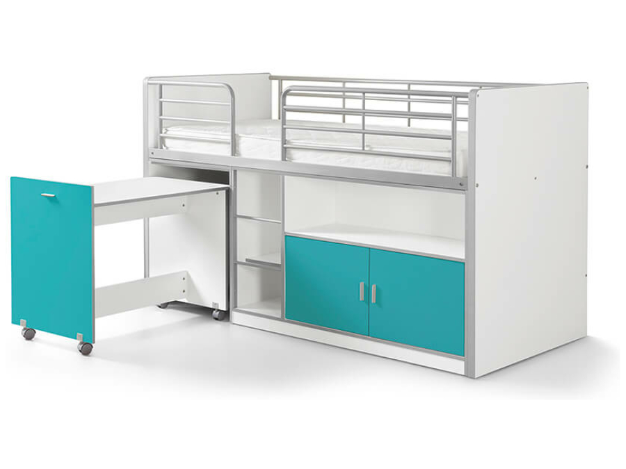 Vipack Bonny 91 Halfhoogslaper met bureau Turquoise
