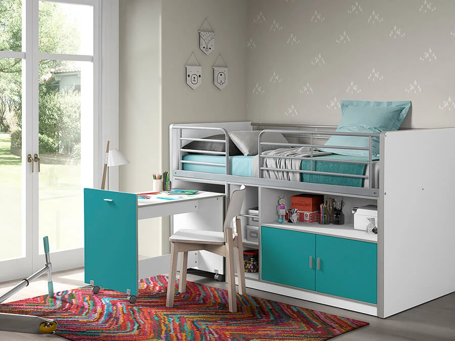 Vipack Bonny 91 Halfhoogslaper met bureau Turquoise - Afbeelding 2