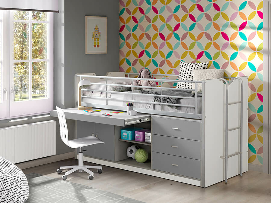 Vipack Bonny 95 Halfhoogslaper met bureau Zilver - Afbeelding 2