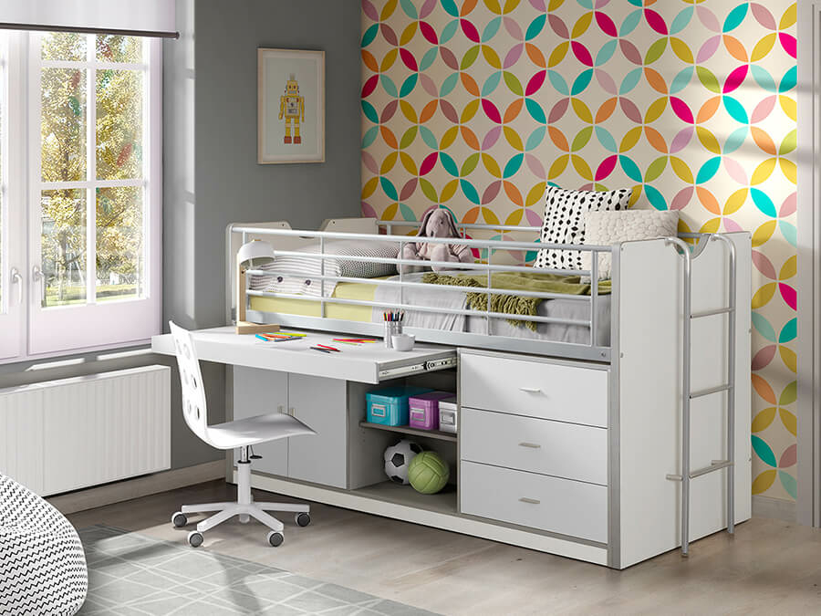 Vipack Bonny 95 Halfhoogslaper met bureau Wit - Afbeelding 2