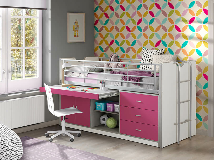 Vipack Bonny 95 Halfhoogslaper met bureau Fuchsia - Afbeelding 2