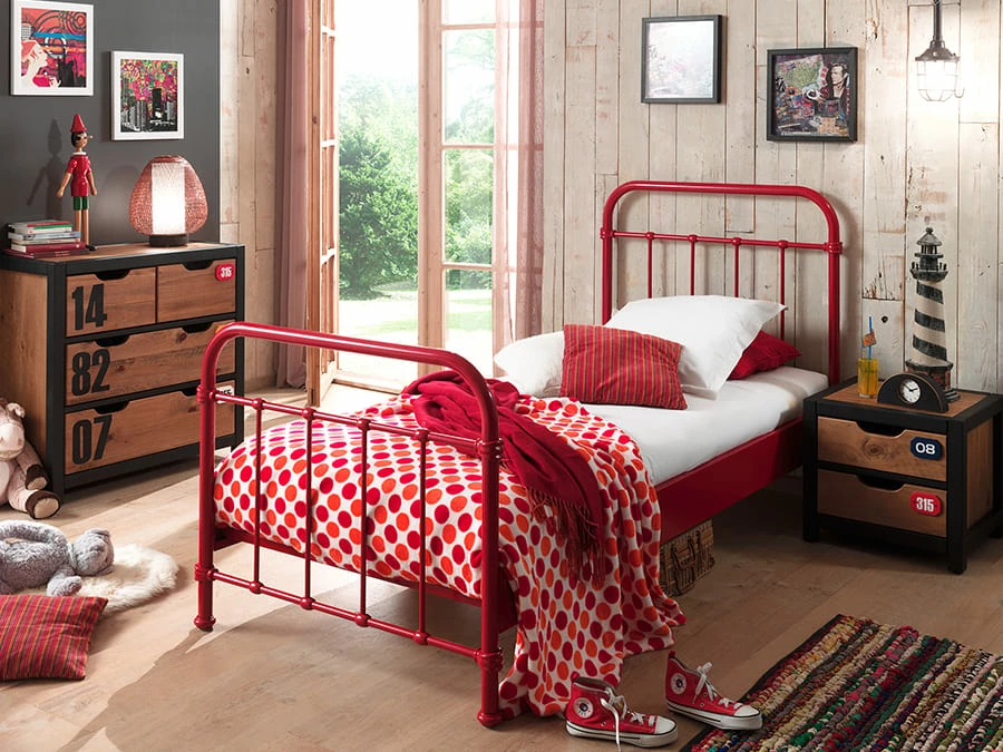 NYBE9020 Vipack New York metalen bed rood1