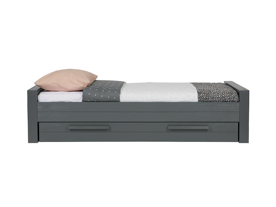 woood dennis bed grenen steel grey lade