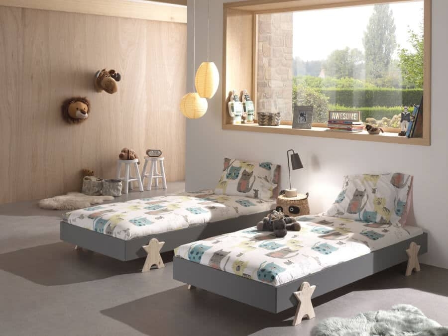 Vipack-Modulo-bed-Smiley-grijs-twee-bedden