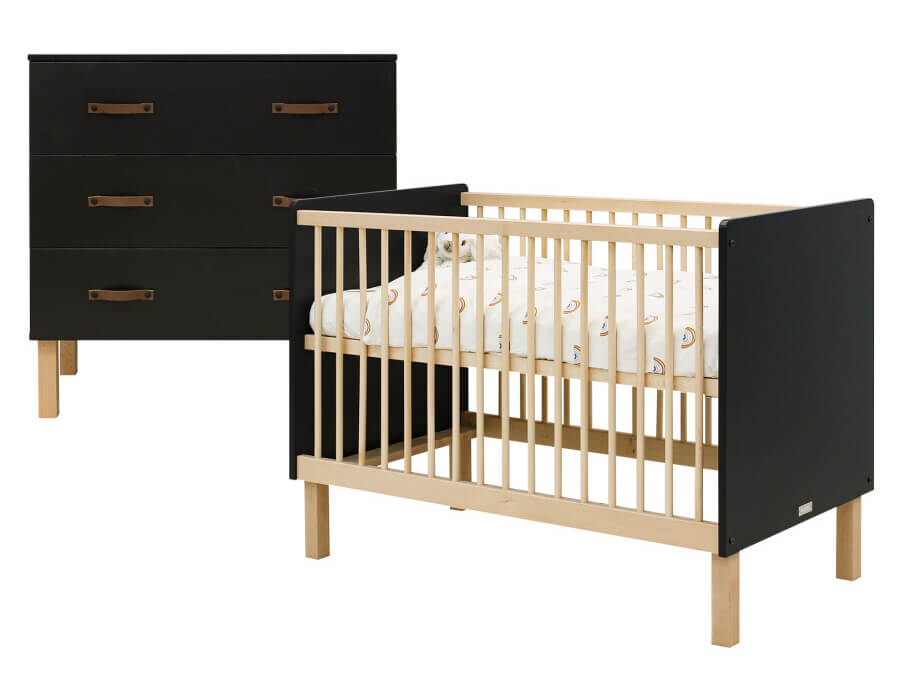 Bopita Floris 2-delige babykamer mat zwart/naturel