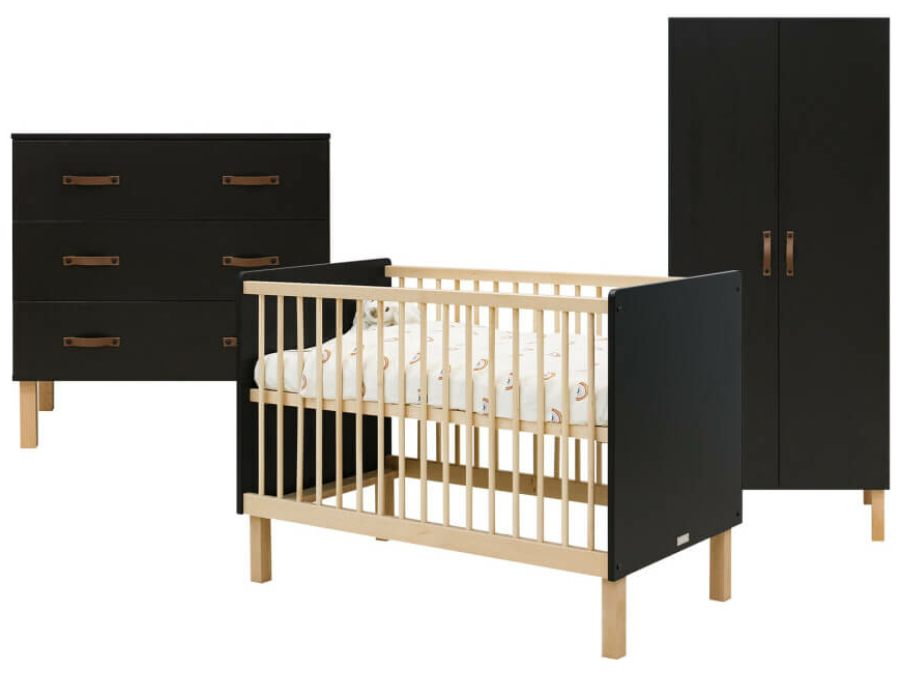 Bopita Floris 3-delige babykamer mat zwart/naturel