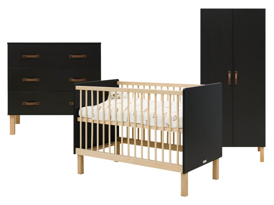 Bopita Floris 3-delige babykamer mat zwart/naturel