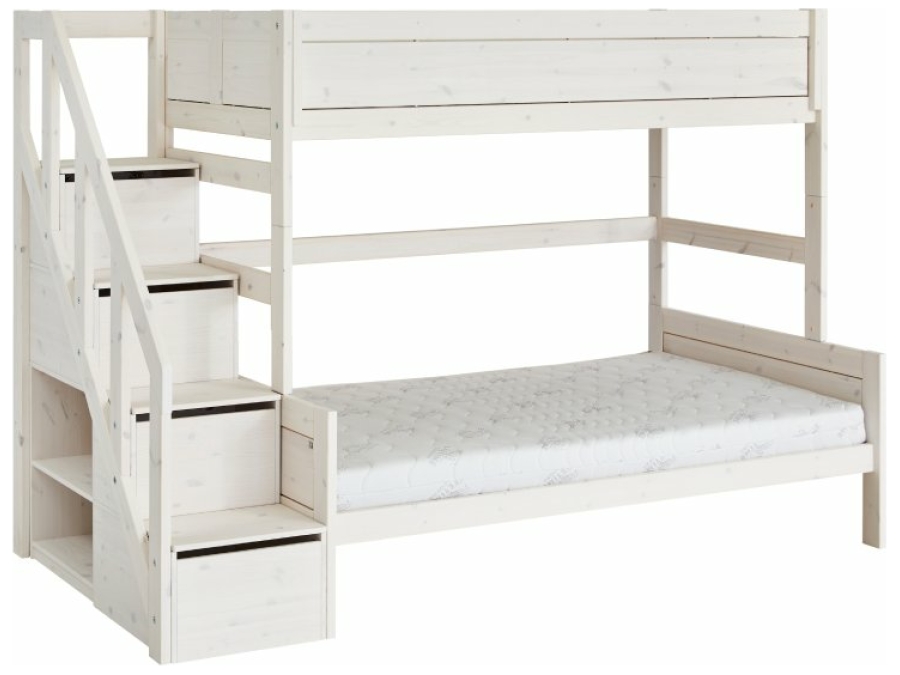 Lifetime familie stapelbed trapkast 90/120 whitewash