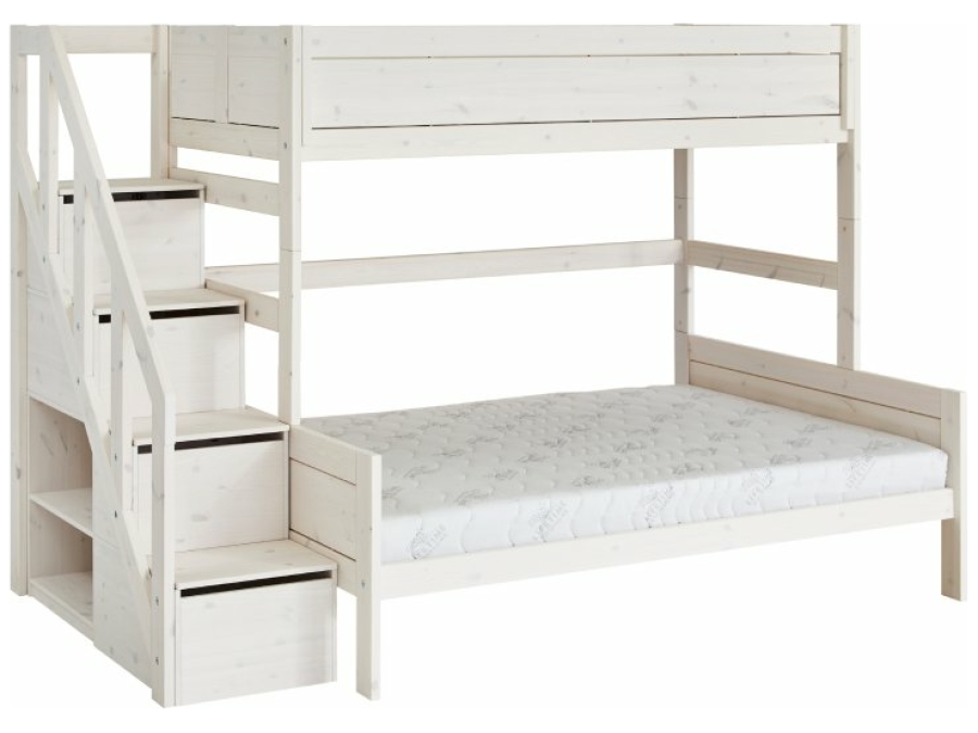 Lifetime familie stapelbed trapkast 90/140 whitewash