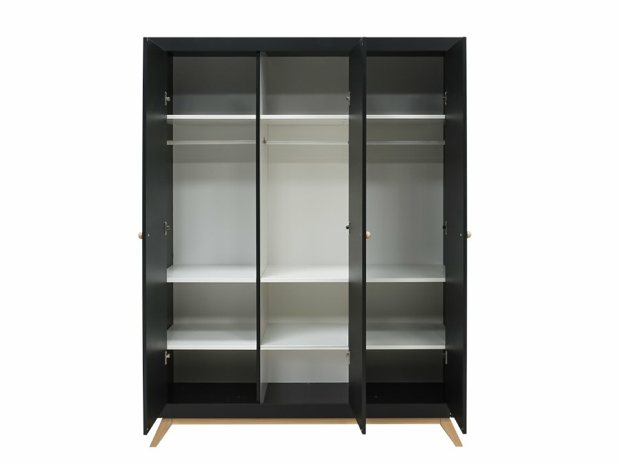 Bopita Nora 3-deurs kledingkast zwart / beuken - Afbeelding 3