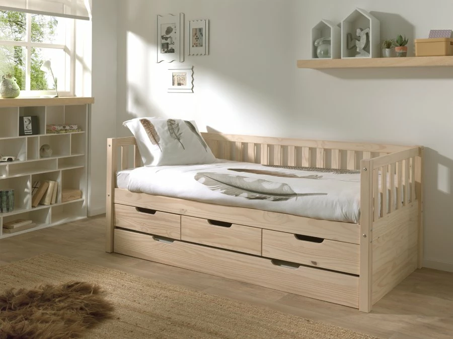 FZKB9110 Vipack Fritz kajuitbed met lades natuur sfeer bedlade