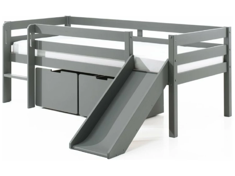 Vipack Pino halfhoogslaper laag glijbaan + ladeset grijs