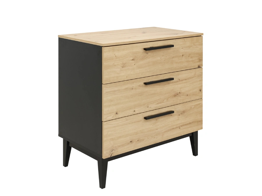 ToiToiKids Xem commode met 3 laden Mat Zwart/Eiken - Afbeelding 2