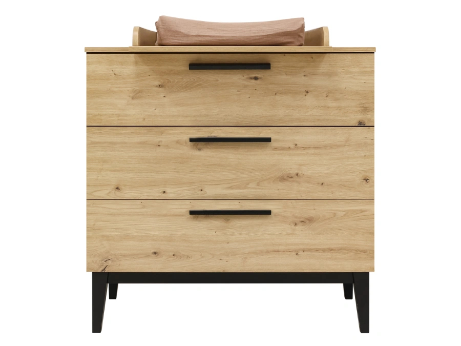 ToiToiKids Xem commode met 3 laden Mat Zwart/Eiken - Afbeelding 3