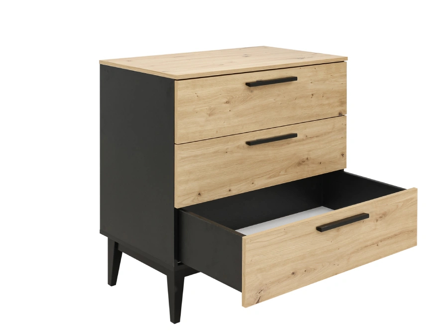 11740102 ToiToiKids Xem commode met 3 laden Mat Zwart Eiken lades