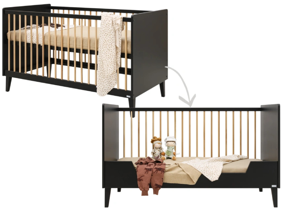ToiToiKids Xem bedbank 70x140 Mat Zwart/Eiken