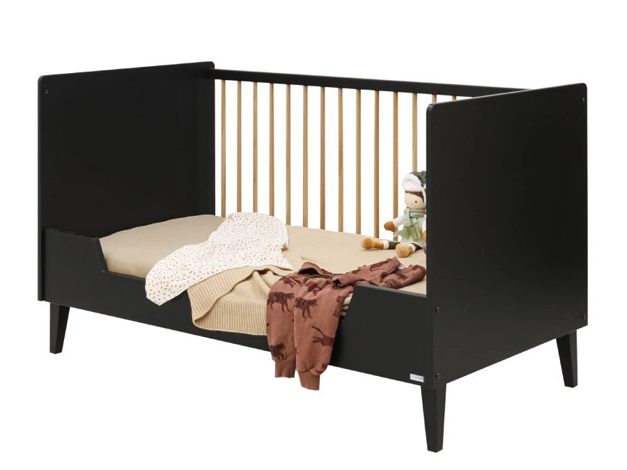 16340102 ToiToiKids Xem bedbank 70x140 Mat Zwart Eiken bedbankje