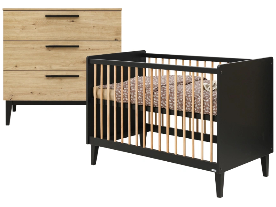 ToiToiKids Xem 2-delige babykamer Mat Zwart/Eiken