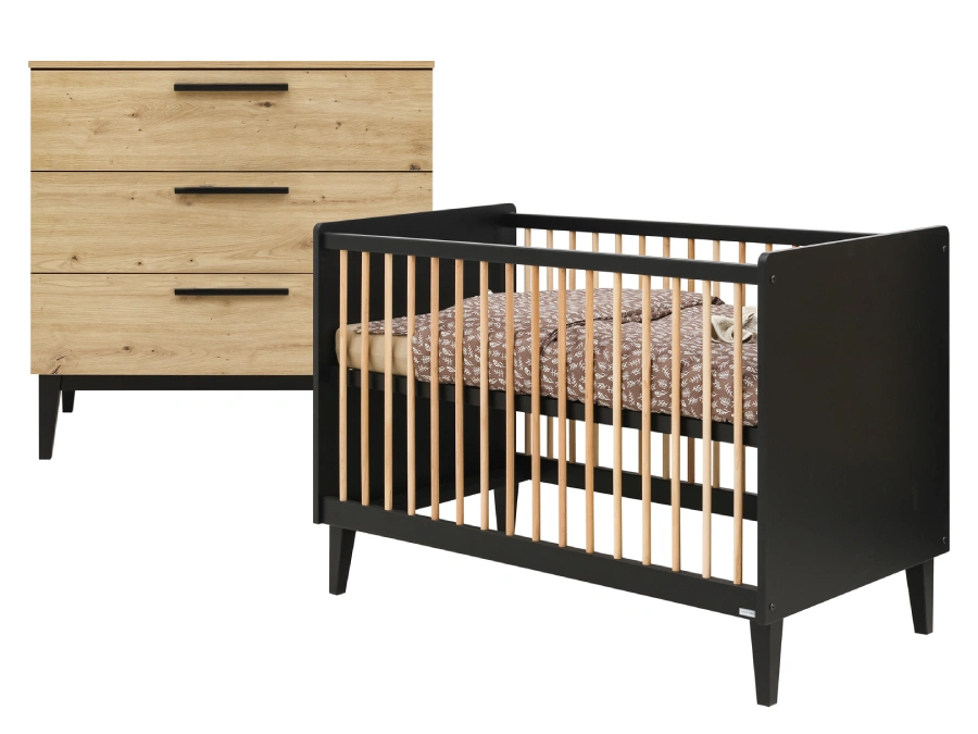 ToiToiKids Xem 2-delige babykamer Mat Zwart/Eiken