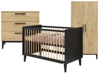 ToiToiKids Xem 3-delige babykamer Mat Zwart/Eiken