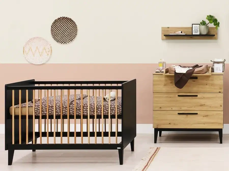 ToiToiKids Xem 3-delige babykamer Mat Zwart/Eiken - Afbeelding 9