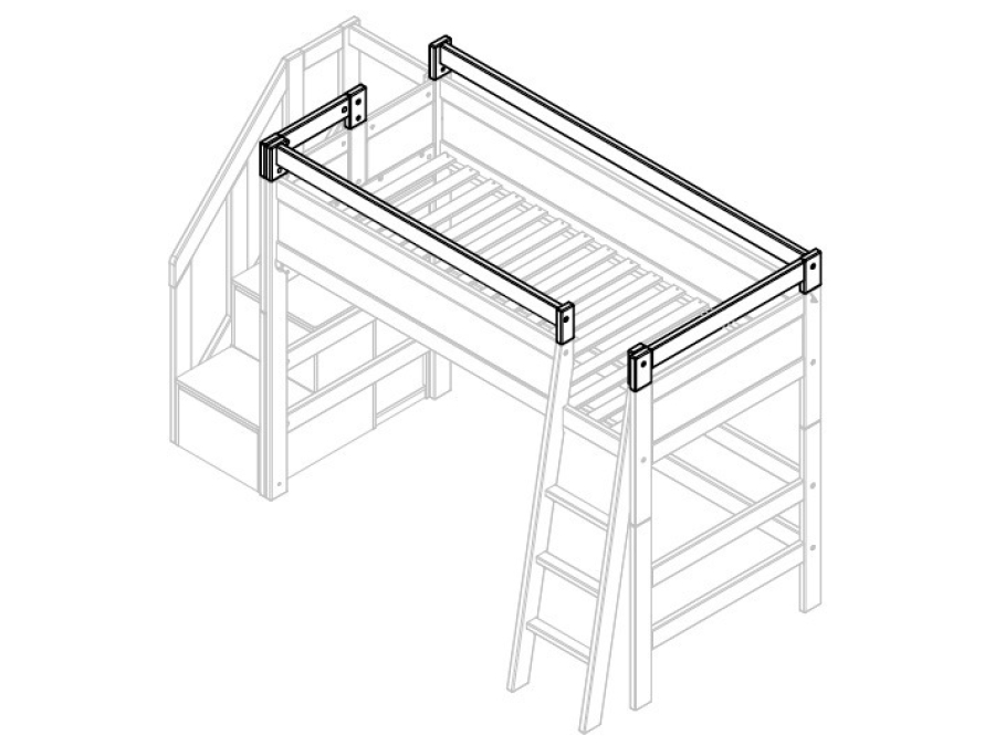 Lifetime veiligheidsrek met voor- en zijopening voor schuine ladder whitewash