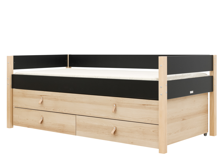 Bopita Lucas compactbed 90x200 met slaap en opbergunit Mat Zwart/Naturel - Afbeelding 3