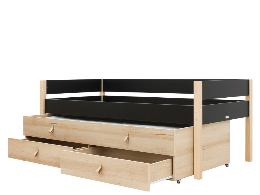 Bopita Lucas compactbed 90x200 met slaap en opbergunit Mat Zwart/Naturel - Afbeelding 2