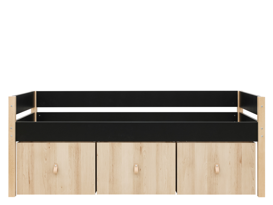 Bopita Lucas compactbed 90x200 met 3 opbergbakken Mat Zwart/Naturel - Afbeelding 2