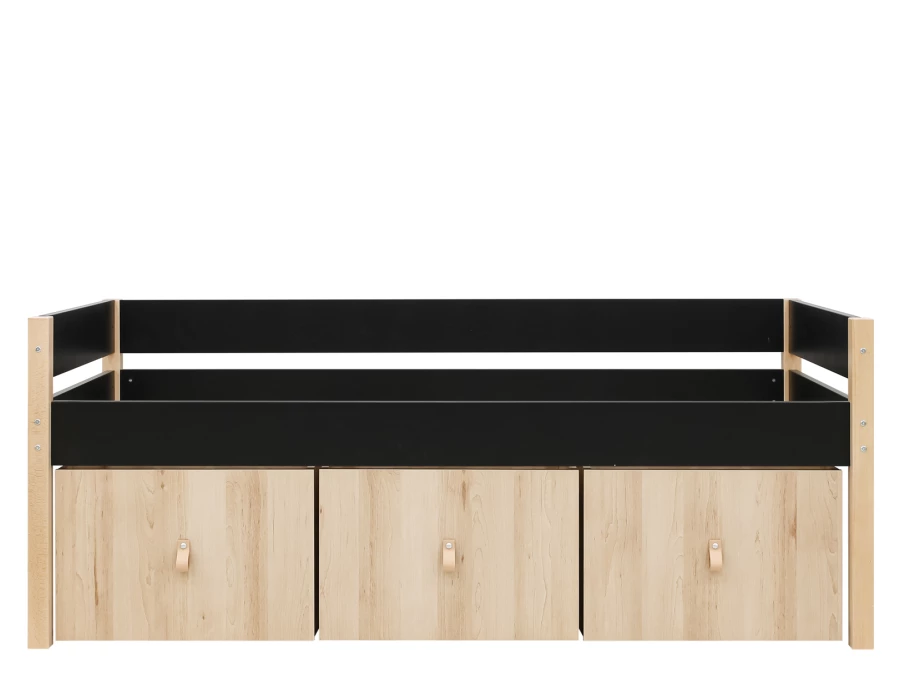 Bopita Lucas compactbed 90x200 met 3 opbergbakken Mat Zwart/Naturel - Afbeelding 2