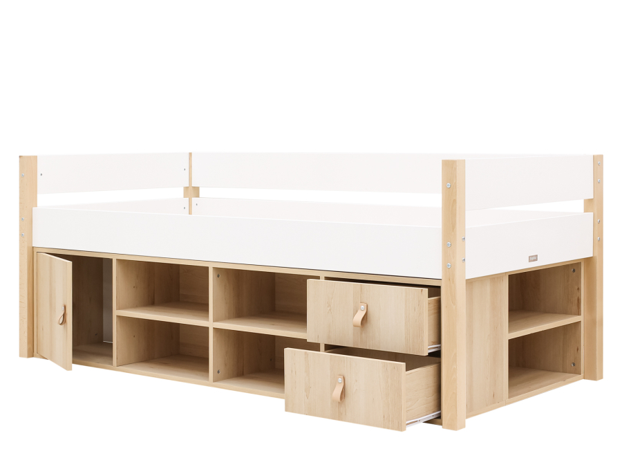 Bopita Lucas compactbed 90x200 met opbergmodule Wit/Naturel - Afbeelding 2