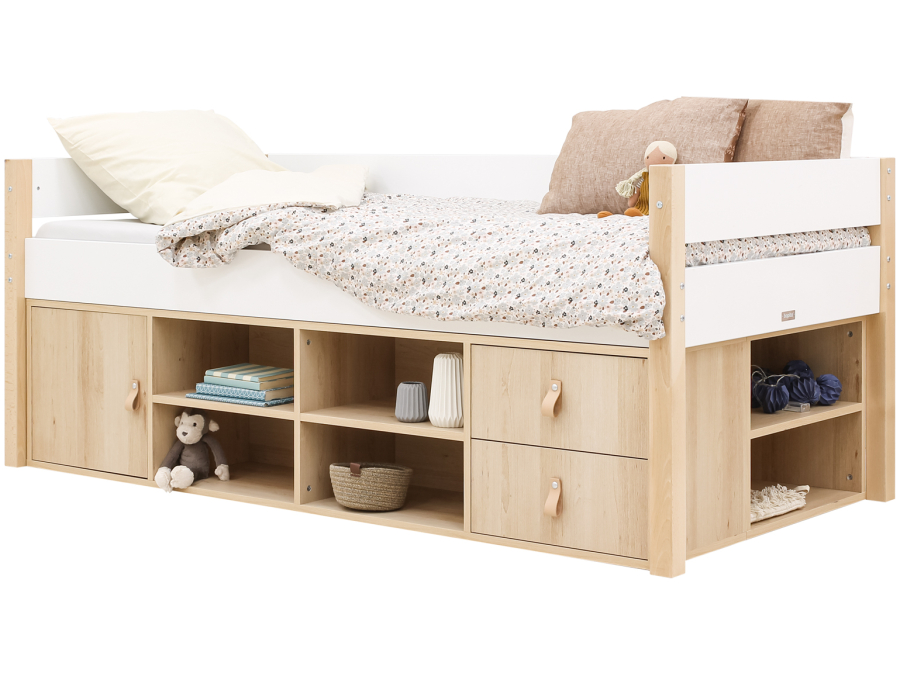 Bopita Lucas compactbed 90x200 met opbergmodule Wit/Naturel