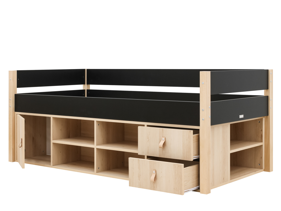 Bopita Lucas compactbed 90x200 met opbergmodule Mat Zwart/Naturel - Afbeelding 2