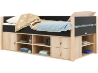 Bopita Lucas compactbed 90x200 met opbergmodule Mat Zwart/Naturel