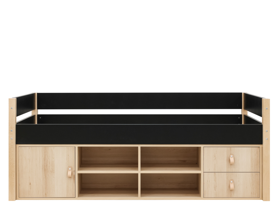 Bopita Lucas compactbed 90x200 met opbergmodule Mat Zwart/Naturel - Afbeelding 4
