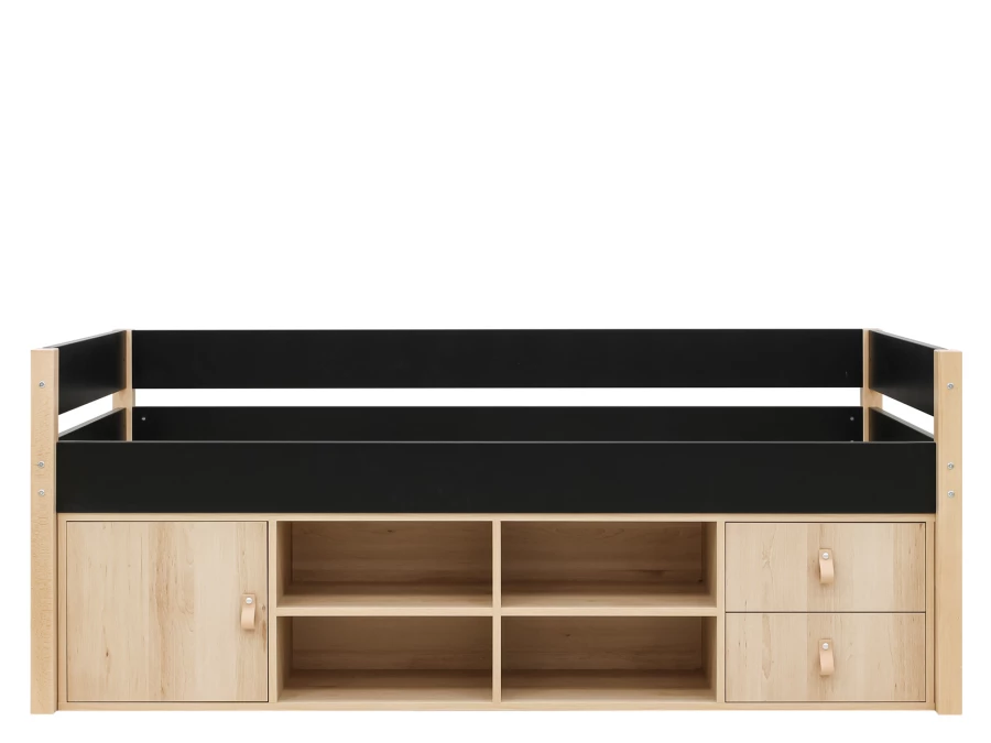Bopita Lucas compactbed 90x200 met opbergmodule Mat Zwart/Naturel - Afbeelding 4