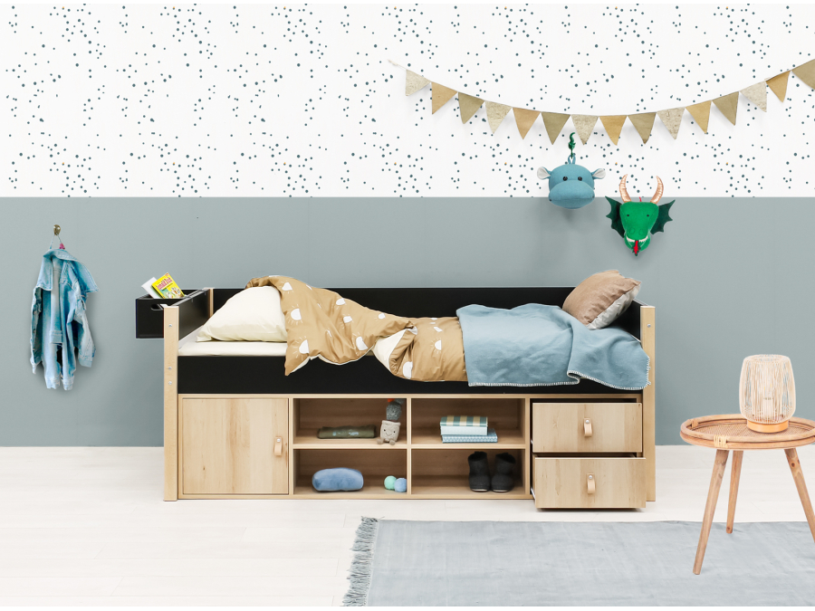 Bopita Lucas compactbed 90x200 met opbergmodule Mat Zwart/Naturel - Afbeelding 5