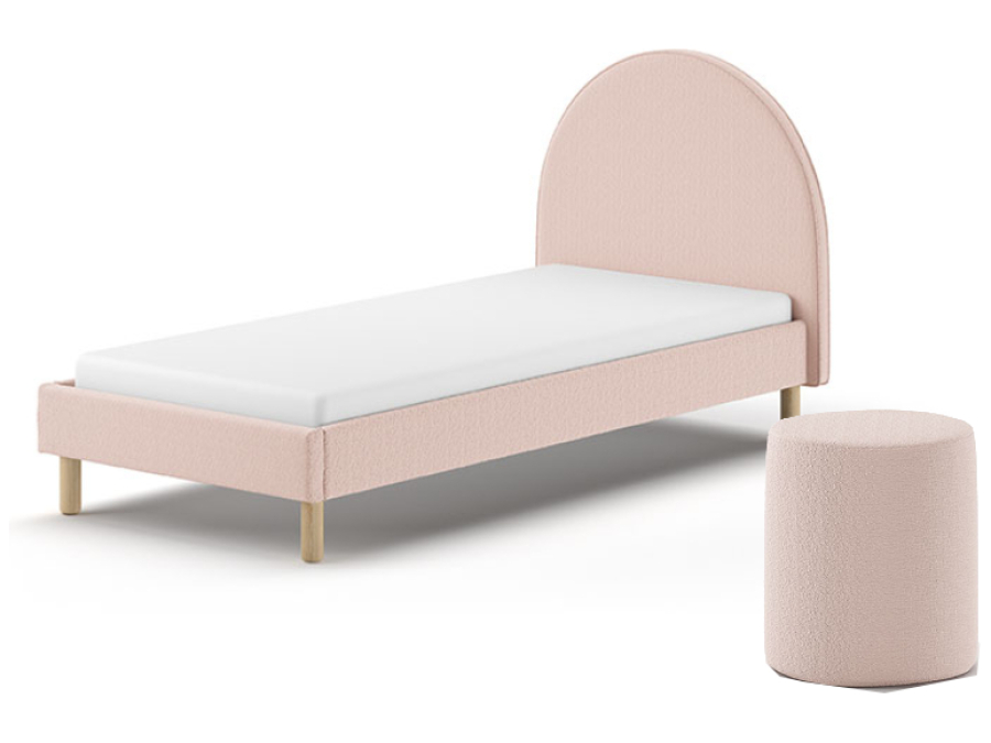 Vipack Moon bed 90x200 + nachtkastje boucle roze
